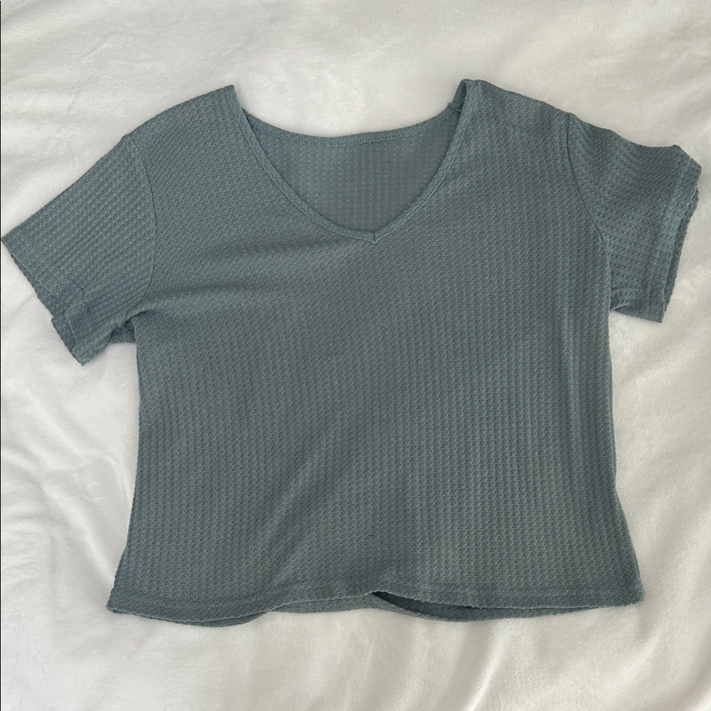 Women's V-Neck Waffle- Blue
